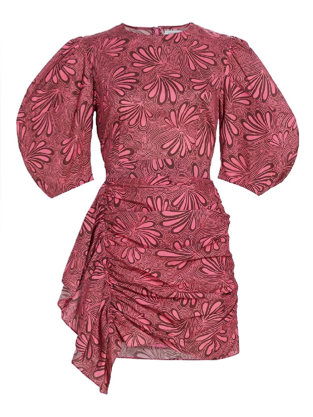 RHODE Pia Dress Pink Abstract Floral Puff Sleeve Mini 100% Cotton Sz 12